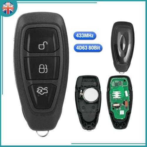 433MHz 4D63 Chip 80Bit Remote Key Fob + Blue Logo Badge For Ford Fiesta 3 Button